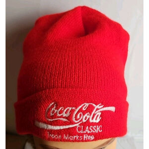 Vintage Coca Cola Classic Red Toque Made In Canada Winter Beanie Ski Hat Cap